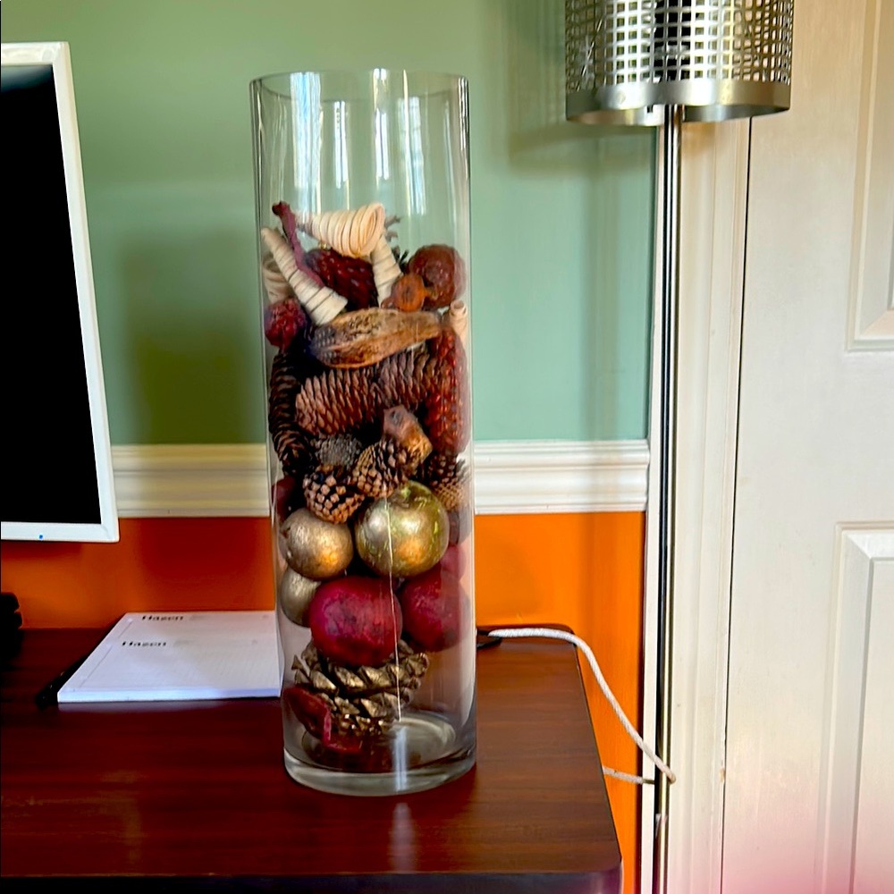 Festive Glass Vase with Holiday Decor